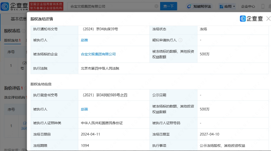 郭敬明所持500万股权被冻结